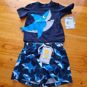 Koala Kids Swim Shirt & Trunks - Shark Theme